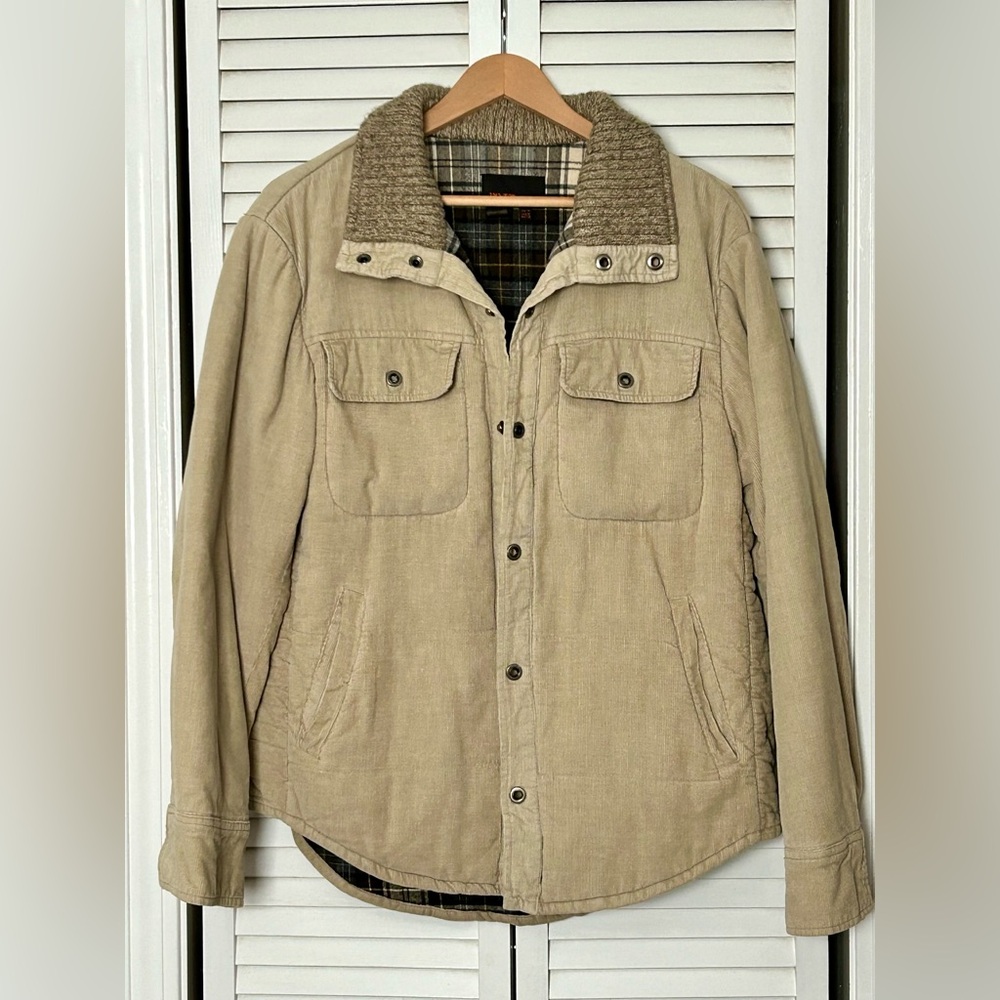 Zara Men's Tan Jacket with Checkered Lining